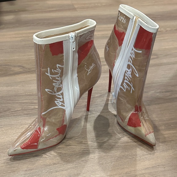 Christian Louboutin Red and Cream Heeled Boots